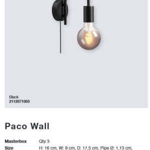 Aplica de perete design modern PACO negru 2112071003 NL 197127 universul-luminii.ro