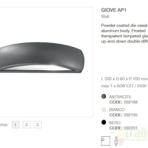 Aplica de perete exterior, cu iluminat up-and-down, IP54, GIOVE AP1 ANTRACITE 092188 66797 universul-luminii.ro