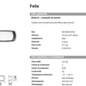 Aplica de perete exterior IP66 FELIX-2 AP1 NERO 63437 universul-luminii.ro