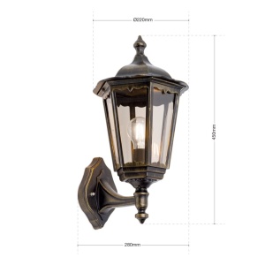 Aplica de perete exterior stil clasic IP43 Puchberg AL 11K/82570 schwarz-gold/rauch OR 249307 universul-luminii.ro