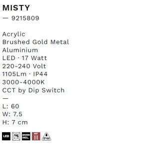 Aplica de perete LED baie IP44 MISTY aurie - Img 7