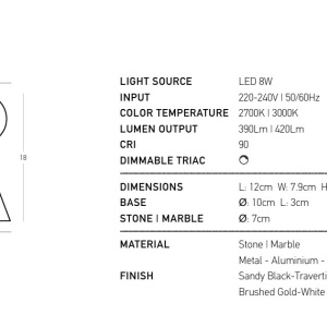 Aplica de perete LED metal auriu, marmura verde Mara - Img 5