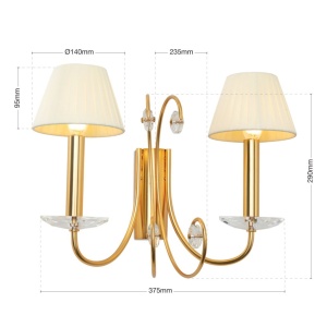 Aplica de perete stil clasic cu cristal K9 ARIANE 2L aurie 234927 universul-luminii.ro