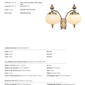 Aplica de perete stil clasic Nostalgie 2L down alama antique/champagne 234107 universul-luminii.ro