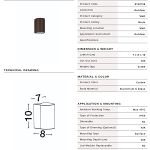 Aplica exterior 1xGU10, IP65 BROM maro corten - Img 8