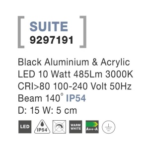 Aplica LED ambientala de exterior IP54 SUITE neagra NVL-9297191 79087 universul-luminii.ro