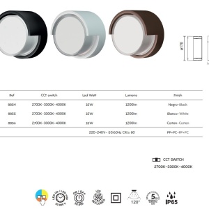 Aplica LED CCT pentru exterior IP65 CREEK diametru 17cm, alba MA-8855 171637 universul-luminii.ro