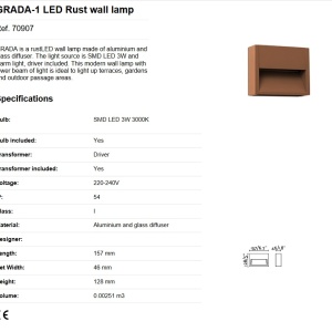 Aplica LED de exterior ambientala IP54 GRADA-1 / 3W maro 65257 universul-luminii.ro