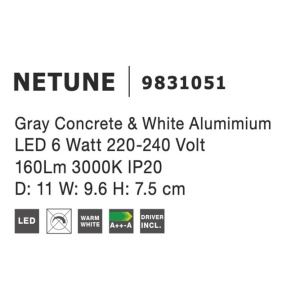 Aplica LED de perete design modern NETUNE, beton gri NVL-9831051 - Img 6
