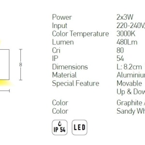 Aplica LED de perete pentru iluminat exterior, up/down, IP54 Heime grafit 118227 universul-luminii.ro