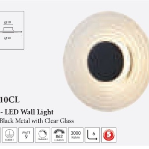 Aplica LED metal negru mat sticla clara Cleo, 6, universul-luminii.ro