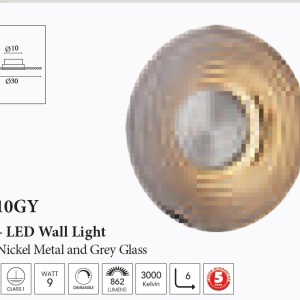 Aplica LED metal nickel satin sticla gri Cleo, 6, universul-luminii.ro