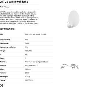 Aplica LED moderna de exterior ambientala IP65 LOTUS alba 82117 universul-luminii.ro