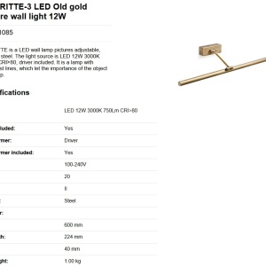 Aplica LED pentru oglinda tablou MAGRITTE-3 LED Old gold 61085 83477 universul-luminii.ro