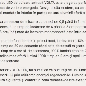 Aplica LED solara de exterior cu senzor de miscare IP65 VOLTA 235857 universul-luminii.ro