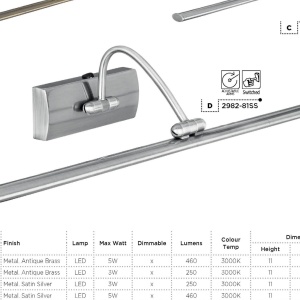 Aplica LED tablou directionabila Picture Lights argintiu satin 2984-51SS SRT - Img 3