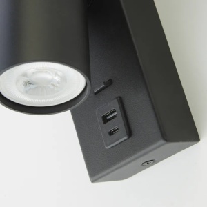Aplica perete cu 1 spot directionabil Moon USB Switc, negru - Img 3