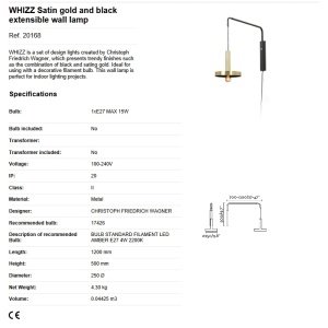 Aplica perete extensibila design modern WHIZZ auriu/negru 189747 universul-luminii.ro