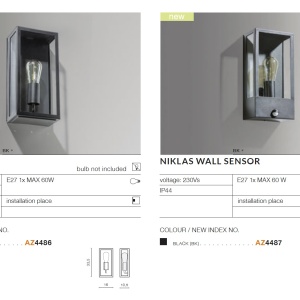 Aplica perete exterior cu senzor de miscare IP44 NIKLAS 97227 universul-luminii.ro