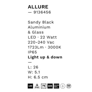 Aplica perete exterior LED IP65 ALLURE negru 250507 universul-luminii.ro