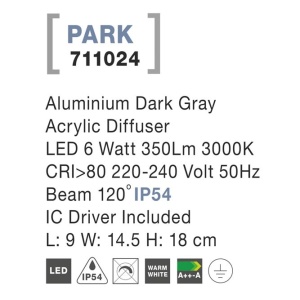 Aplica perete LED de exterior IP54 PARK NVL-711024 79147 universul-luminii.ro