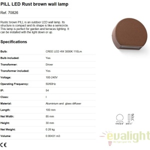 Aplica perete LED de exterior stil modern IP54 PILL maro 70826 179807 universul-luminii.ro