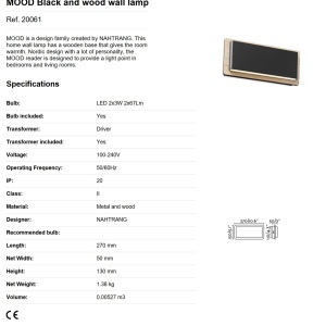 Aplica perete LED design nordic MOOD lemn/negru - Img 4