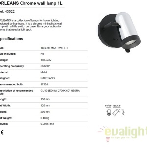 Aplica stil modern minimalist ORLEANS 1L crom 43522 179907 universul-luminii.ro