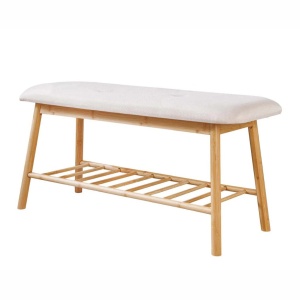 Bancheta cu raft pentru hol, baie sau dressinguri ZEN-BO 90cm bambus