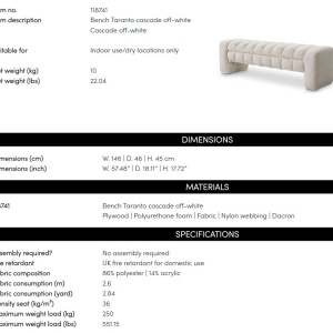 Bancheta design LUX Taranto, Cascade off-white - Img 2