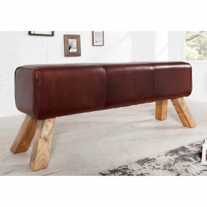Bancheta din lemn si piele naturala BOCK 120cm