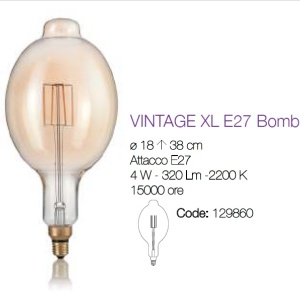 Bec de dimensiuni mari, cu filament LED VINTAGE XL E27 4W BOMB 129860 60347 universul-luminii.ro
