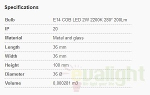 Bec E14 CANDLE FILAMENT LED AMBER 2W 2200K 17427 65077 universul-luminii.ro