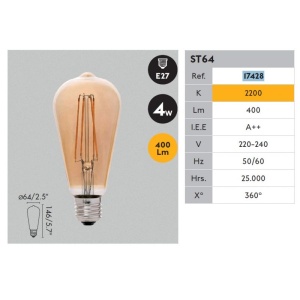 Bec LED E27 DECORATIV FILAMENT AMBER 4W 2200K 17428 47977 universul-luminii.ro