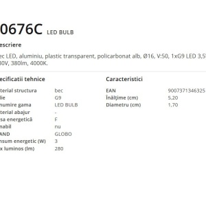 Bec LED G9 3,5W 4000K 68457 universul-luminii.ro