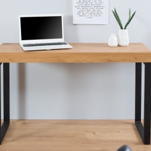 Birou design industrial Black Desk 120cm, negru/ stejar - Img 5