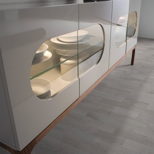 Bufet design modern cu iluminare interioara Gray and Walnut - Img 2