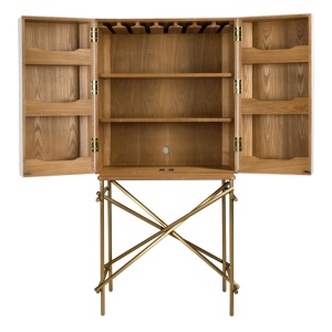 Bufet inalt LUX design italian, Tesatura gri deschis, Piele, Metal Golden - Img 3