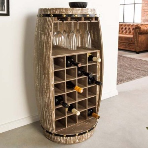 Butoi suport pentru sticle si pahare de vin Bodega 97cm natur
