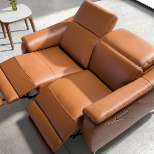 Canapea 2 locuri eleganta, design LUX cu functia relax Cowhide brown leather - Img 4