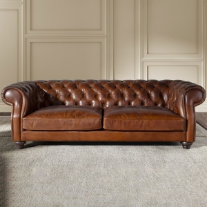 Canapea 3 locuri design italian Chesterfield piele maro - Img 4