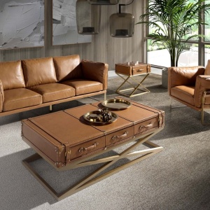 Canapea 3 locuri LUX design italian Cowhide camel - Img 5