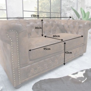 Canapea clasica stil englezesc Chesterfield 2 locuri maro antic - Img 7