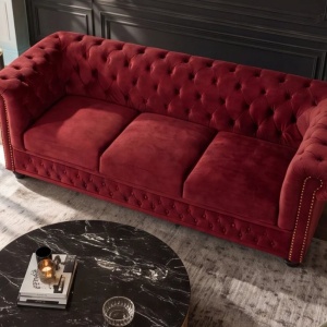 Canapea clasica stil englezesc CHESTERFIELD 205cm, catifea rosie - Img 3