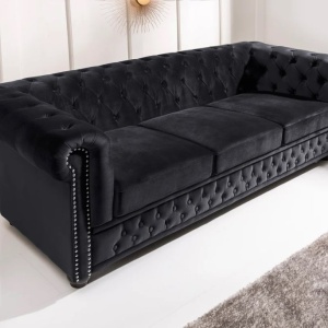 Canapea clasica stil englezesc Chesterfield 3 locuri, catifea neagra - Img 9
