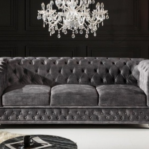 Canapea clasica stil englezesc Chesterfield 3 locuri, gri - Img 3