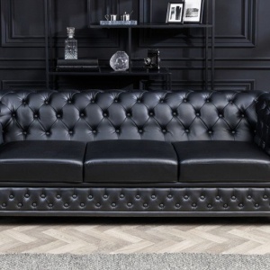 Canapea clasica stil englezesc Chesterfield 3 locuri, negru antic - Img 3