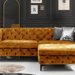 Canapea design Chesterfield, Catifea, Galben Mustar, MODERN BAROCK - Img 5