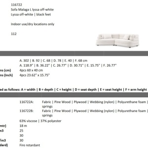 Canapea design LUX cu spatar rotunjit Malaga L, Lyssa off-white - Img 2