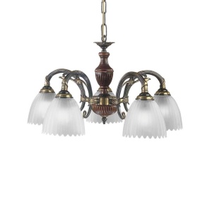 Candelabru 5 brate design italian din alama cu lemn 3510 203097 universul-luminii.ro